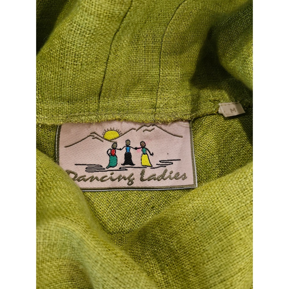 RARE Boho Dancing Ladies Lime Green 100% Hemp Cowl Neck Coin Buttons M - Picture 2 of 13